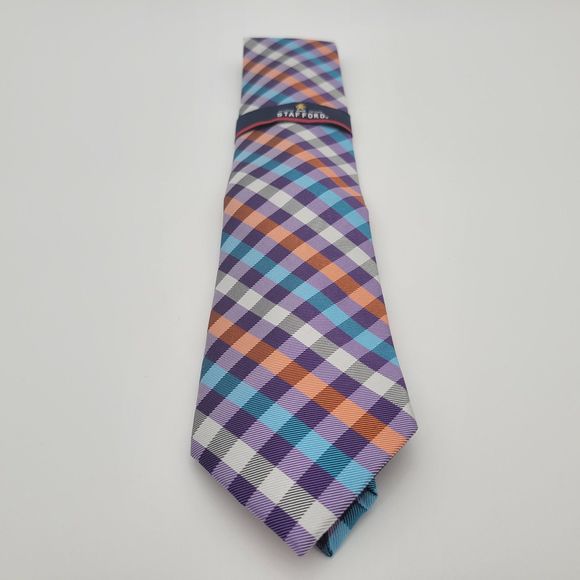 NWT Stafford Men's Purple Plaid Silk Tie OS - Picture 2 of 6